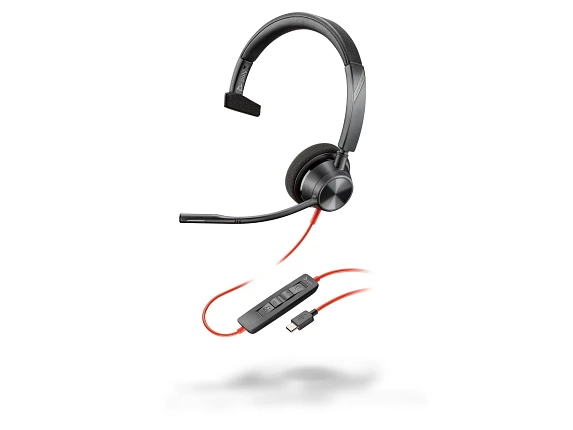 Poly Blackwire 3310 Monaural USB-C Headset +USB-C/A Adapter